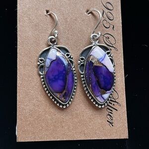Purple Dahlia Sterling Silver 925 Dangle Eaarings